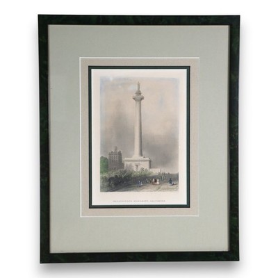W.H. Bartlett Washington's Monument Baltimore Framed Triple Matted Antique c1840