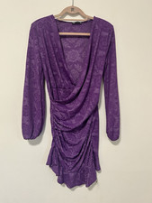 Zara Purple Floral Jacquard Mini Dress US S Long Sleeve V-Neck Ruched Ruffle