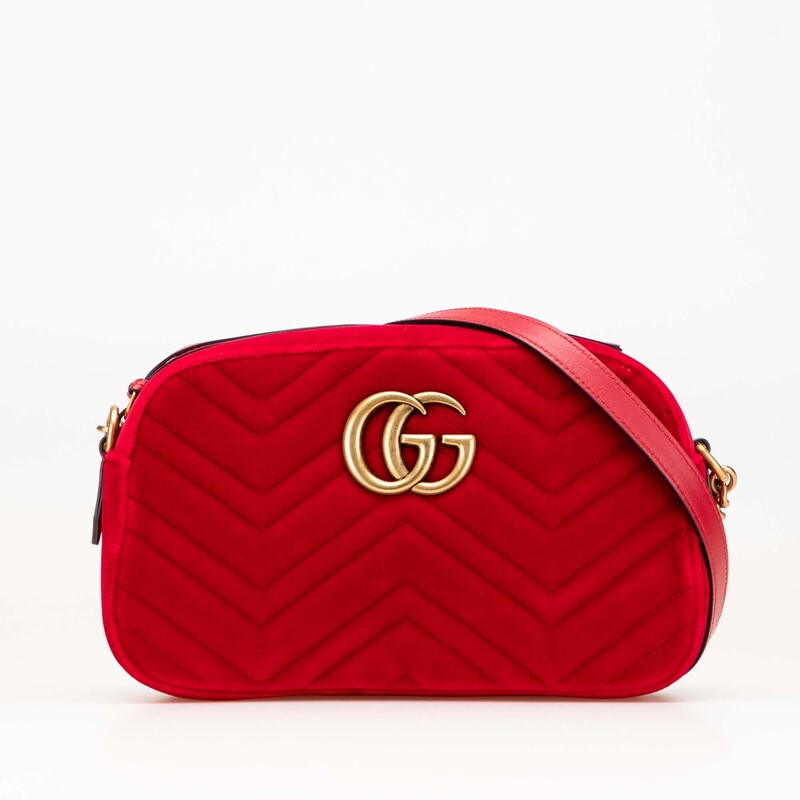 Gucci GG Marmont Crossbody Bag in Red Leather & Suede Pre-Owned