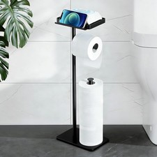 Toilet Paper Holder Stand with Phone Shelf, Rustproof Free Standing Toilet Pa...