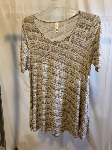 LuLaRoe Women's Perfect T-Shirt - Multicolor Striped Scoop Neck Size L
