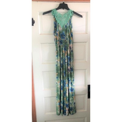 Isla Bonita Women One Size V-Neck Maxi Dress Green Lace Mermaid Tropical  Stretch | eBay