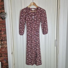 Monteau UK 8 Mauve Floral Midi Tea Dress Button Front Puff Sleeve Boho
