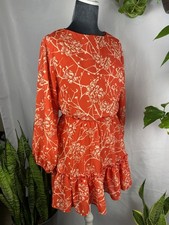 Flying Tomato Women’s Orange Dress With Floral Print XS Bishop Sleeve