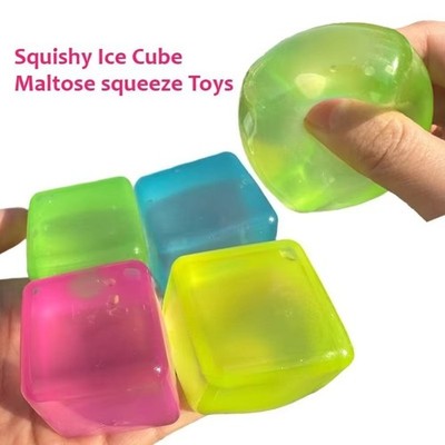 Transparent Ice Cube Squishy Toy Soft Mochi Fidget Stress Relief Squeeze Gift