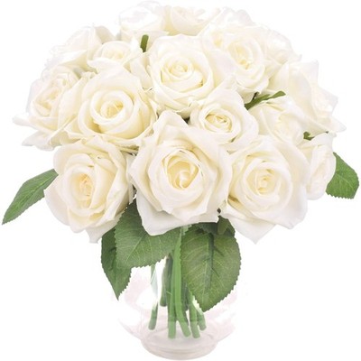 2 Bündel Kunstrosen Blumen Strauß Weiß Seide Hochzeit Party Dekoration