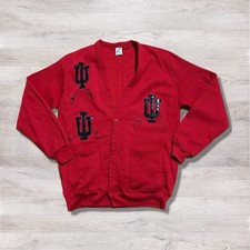 Vintage University Of Indiana Hoosiers Jerzees Cardigan Sweater One Size Sequin