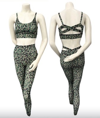 NoireBlanc Amazonia Scrunch Legging Set Green Leopard Activewear Women S