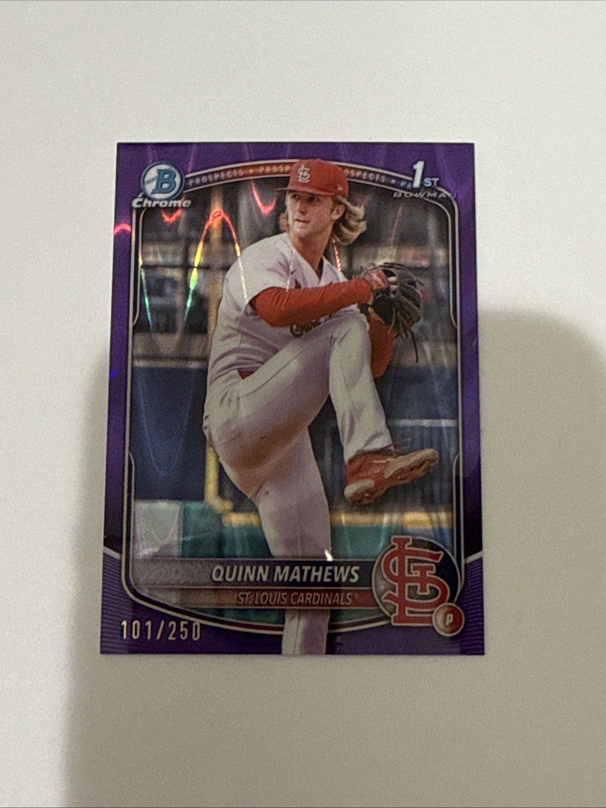 Quinn Mathews - 2025 Bowman Chrome 1st Bowman #BCP-25 - Purple Raywave /250