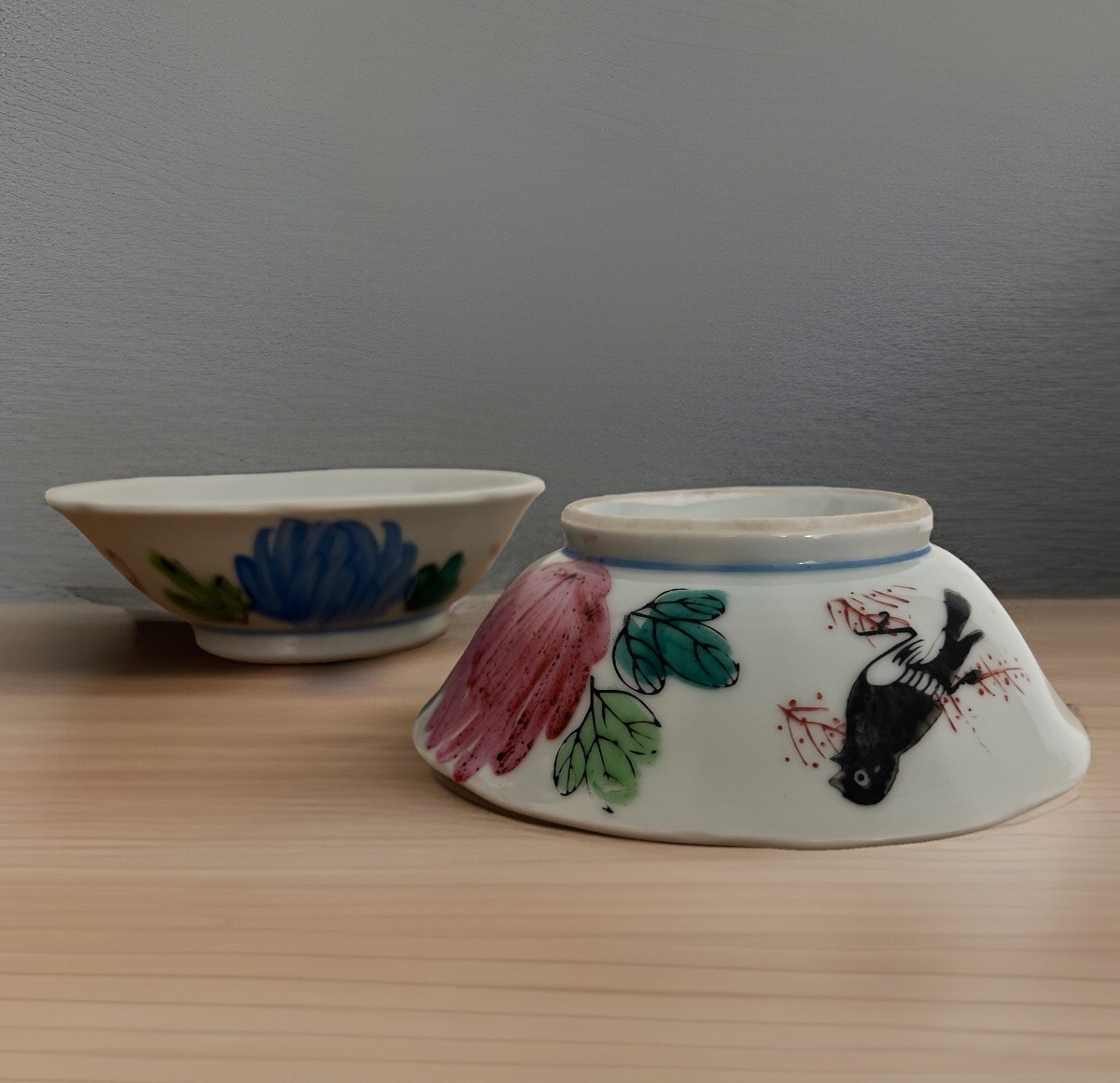 工芸品 Bowl 2 Vintage Japanese Porcelain Hand Painted Bowls Birds Flowers