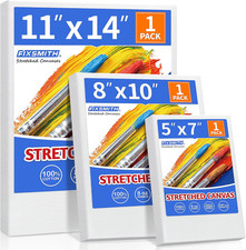 Stretched Canvas for Painting, 5"X7", 8"X10", 11"X14", Pack of 3, Pre-