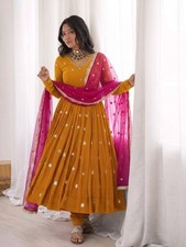 Indian Designer Yellow Faux Georgette Salwar Kameez With Dupatta For Wedding