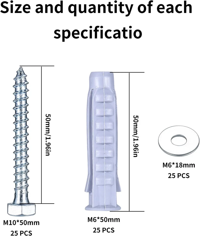 25 Set M8 M12 Tasselli Universali Con Vite, Bulloni Esagonali E Tasselli a Muro, - Immagine 2 di 4