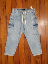 Gap Denim Easy Jean Light Wash Cargo Womens L Joggers Relaxed Mid Rise Cropped
