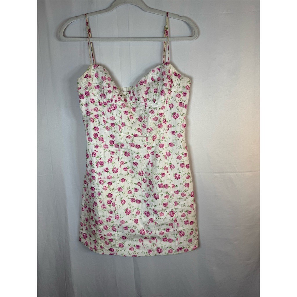 Zara Mini Dress Womens M White Pink Floral Rose Corset Bustier Strappy thumbnail 2