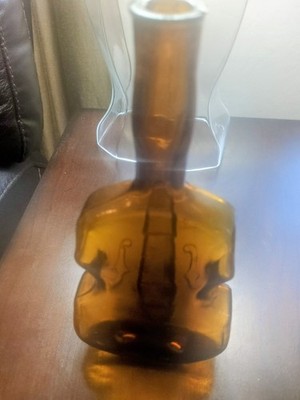Vintage 10'' Amber Violin Bottle, Hand Blown, Small Chip On Lip As Seen In Photo.