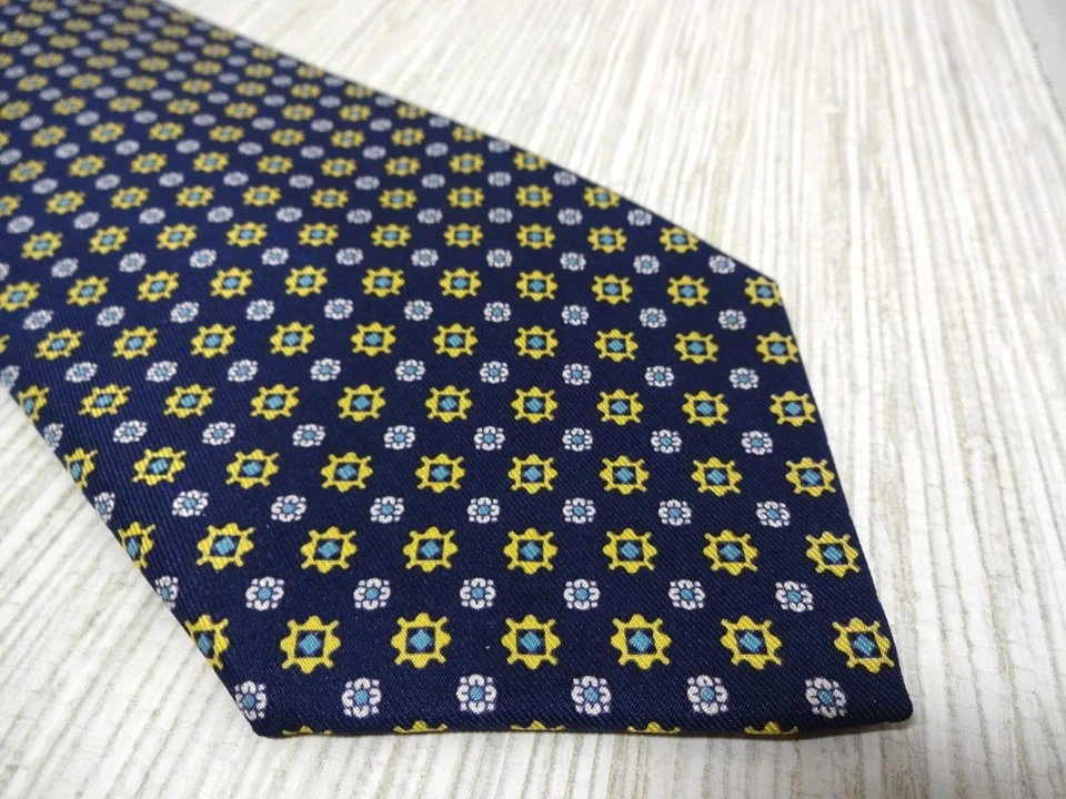 STEFANO RICCI ITALY NAVY BLUE W/GOLD/SILVER MEDALLION FOULARD SILK TIE NEAR MINT - Image 1 of 4