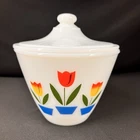 Fire King Tulip Grease Jar Bowl w Lid Vintage Milk Glass Excellent Condition