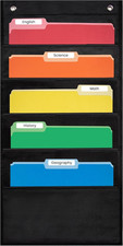 - 5 Pocket File Pocket Chart, Black, 14" Wide x 24" Tall - Versatile Wall Han...