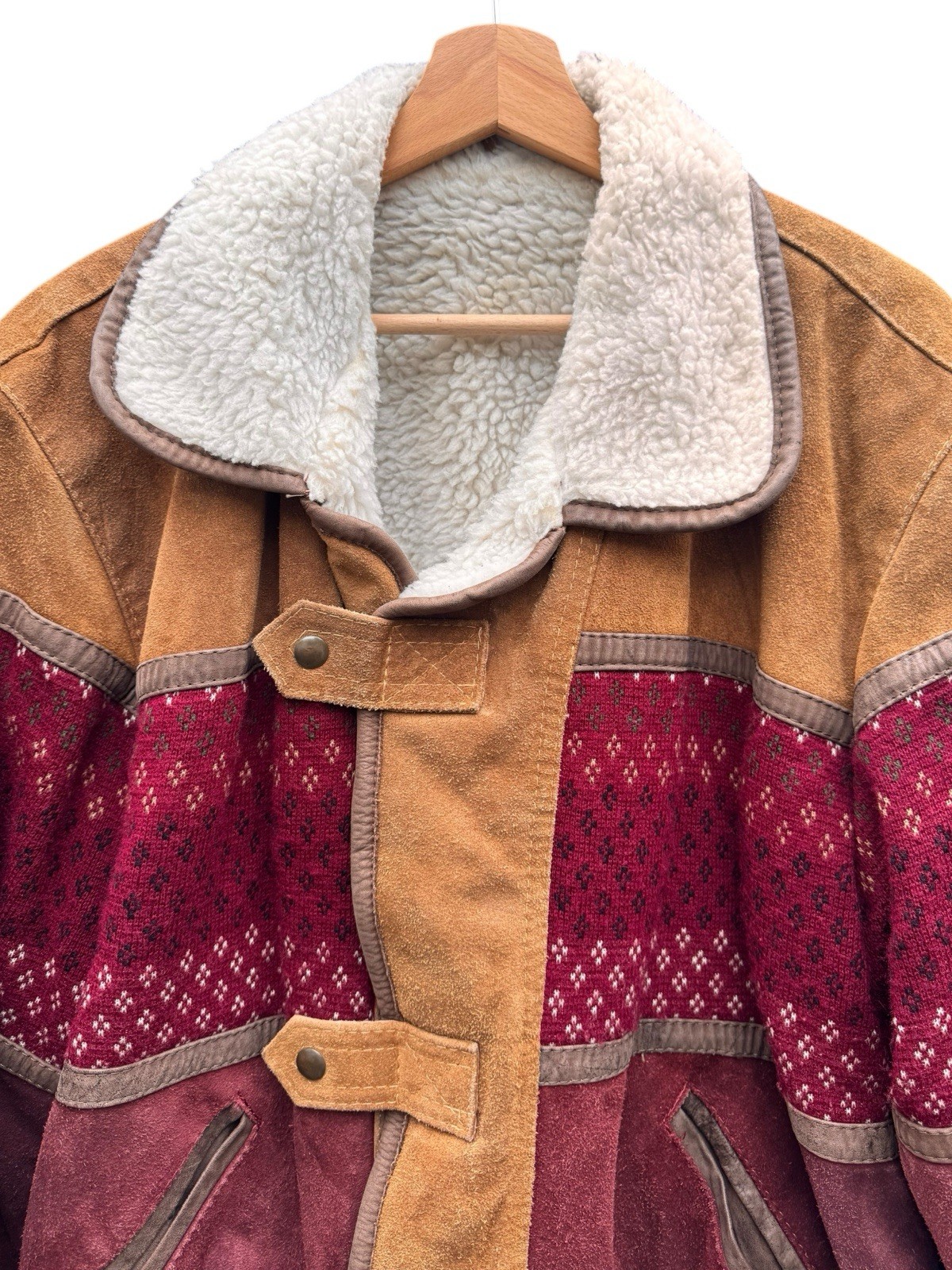 Vintage Shearling Jacket Patchwork Suede Lined Sh… - image 6