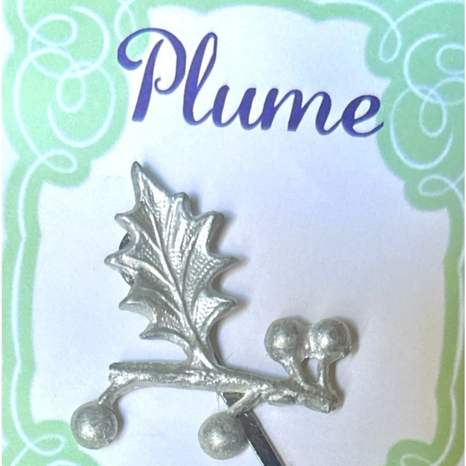 Holiday Hairpin Silver Holly Hair Accessory Christmas Clip  - Image 2 of 4