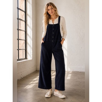 Madewell Texture & Thread Women's XL Velour Corduroy Overalls Nightfall Smoke