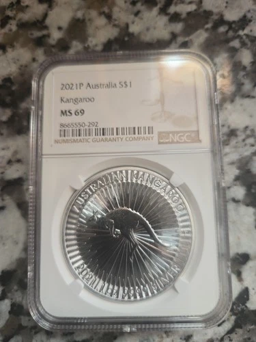 2021 P Australia  S$1 1oz Silver Kangaroo MS69 NGC certified.