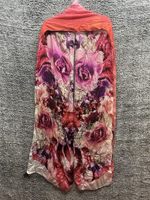 Roberto Cavalli 100% Silk 106''x26'' - Made in Italy - Red Floral Scarf
