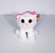 HTF Ty PURRCILLA Pink & White Valentine's Tiger 6" Beanie Boo Plush Toy 6" NWT