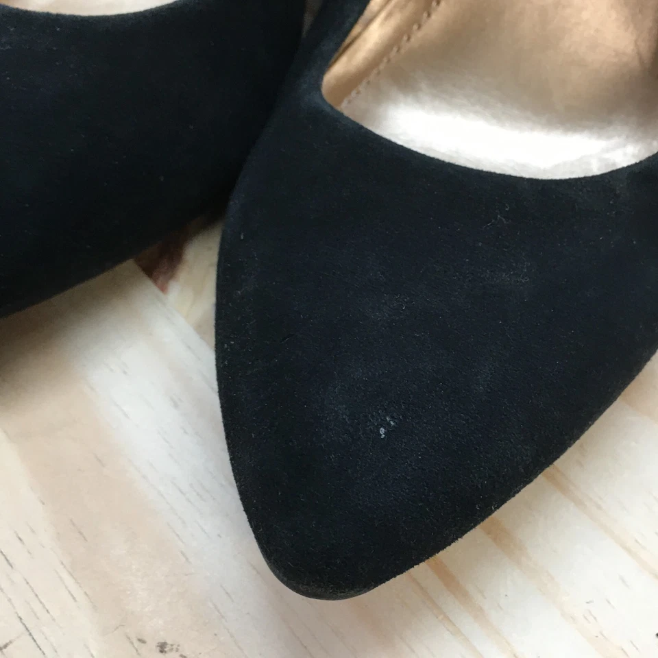 BCBGeneration 高跟鞋女式 8.5 B Ehra 铆钉一脚蹬楔形高跟鞋黑色麂皮绒 — 第 4/4 张图片