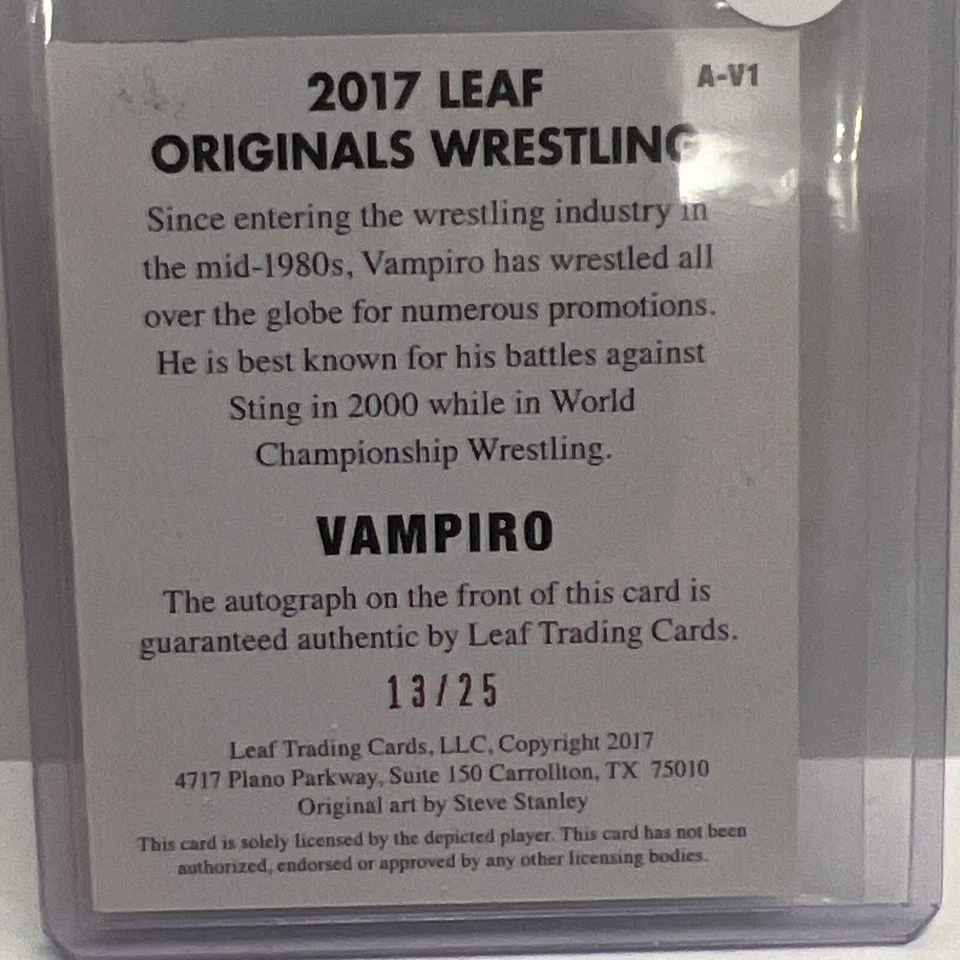 ✨13/25✨WCW 2017 Leaf Originals Vampiro 签名黄色原版摔跤 — 第 3/4 张图片