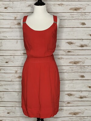 White House Black Market Red Dress Sleeveless Work Party Pleats Medium pockets | eBay