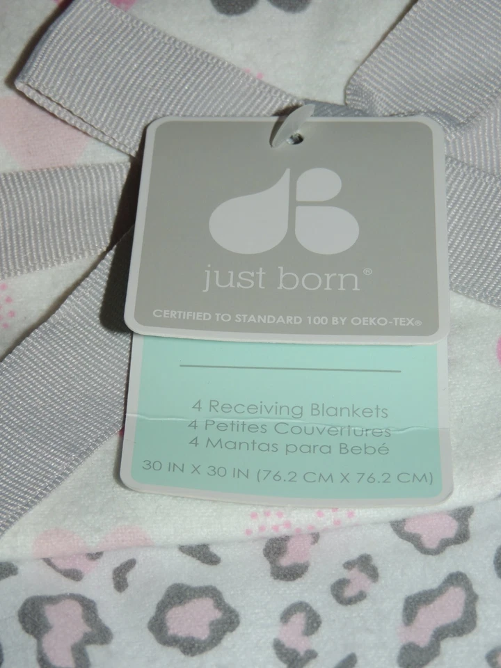 Recién Nacido 4 Mantas Bebé Recibiendo Corazones Estampado Leopardo Rosa Gris 30" San Valentín Foto 4 de 4