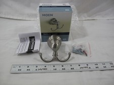  1 NEW Moen Banbury Double Robe Hook w/ Spot Resist - BRUSHED NICKEL - Y2603BN