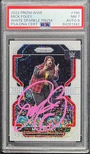 MICK FOLEY SIGNED 2022 WWE PANINI WHITE SPARKLE PRIZM #190 PSA