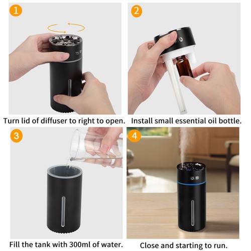 Black 300ml Waterless Essential Aroma Oil Diffuser For Room Office Car Hotel - Picture 11 of 12