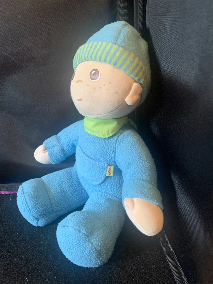 Muñeca Haba Baby Boy 9" Azul Jersey Bandana Verde Foto 3 de 4