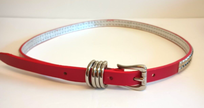 Guess Red Patent Silver Stud Embellished Skinny Belt  display picture 1