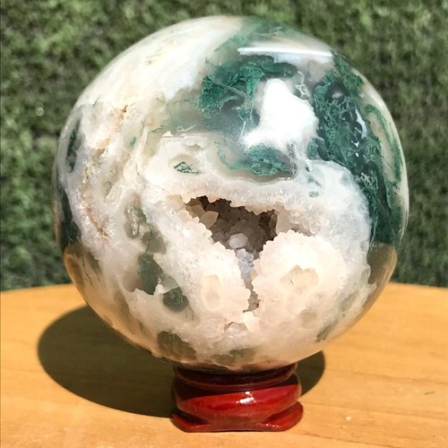 380G Natural Aquatic agate Geode Quartz Ball Crystal Sphere Specimen Healing - Picture 2 of 22