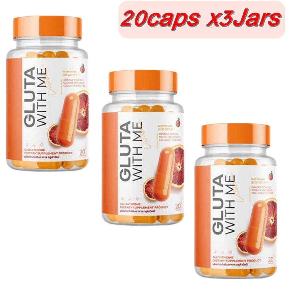 glutathione x3 usa GLUTA WITH ME Red Orange Extract brighter skin not sensitive sunlight 20 caps Immunsystem