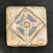 Antique Pewabic Geometric Tile Gray/Blue
