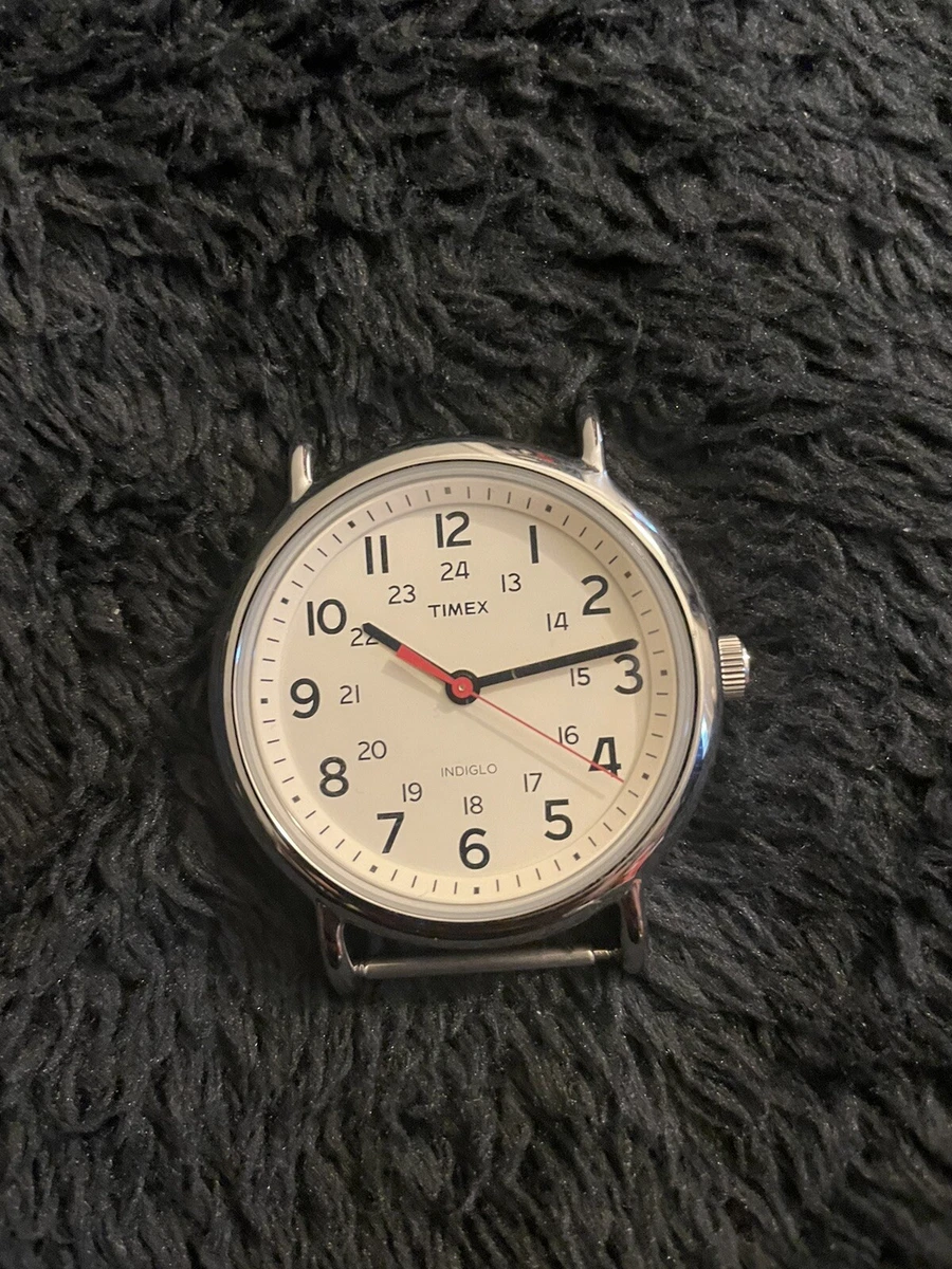 Timex Weekender Indiglo Watch Men 38mm Silver Tone 30M Green Dial Nylon Band a3
