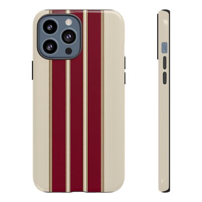 For iPhone/Galaxy/Pixel | Phone Ink Case - Maroon Lines Stripes Beige