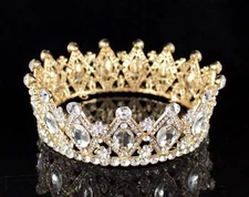 STUNNING FULL CROWN AUSTRIAN CRYSTAL RHINESTONE TIARA PAGEANT BRIDAL T1927G GOLD