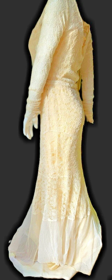 1920s ART DECO Antique Gown Dress Ivory Silk Lace Flapper Slim Mermaid B34" READ - Image 4 of 4