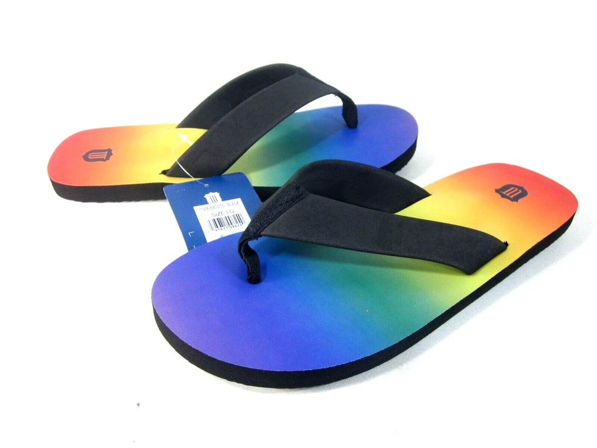 WEMBLEY MEN S RAINBOW FLIP FLOP SANDALS BLACK RAINBOW LARGE 9.5 10.5 NEW W TAGS