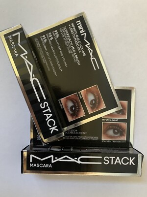 2 Mini MAC Stack Infinite Build Volume + Length Mascara 0.27oz Black New In Box