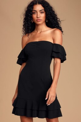 【LOULOUSEOUL】Black Salt Off Shoulder Dress Lovely Black Maxi Dress - OTS Maxi Dress - Black Mermaid