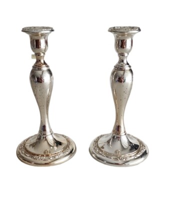 PAIR Vintage Oneida Silver Plated Candle Holders Made in Japan 9''