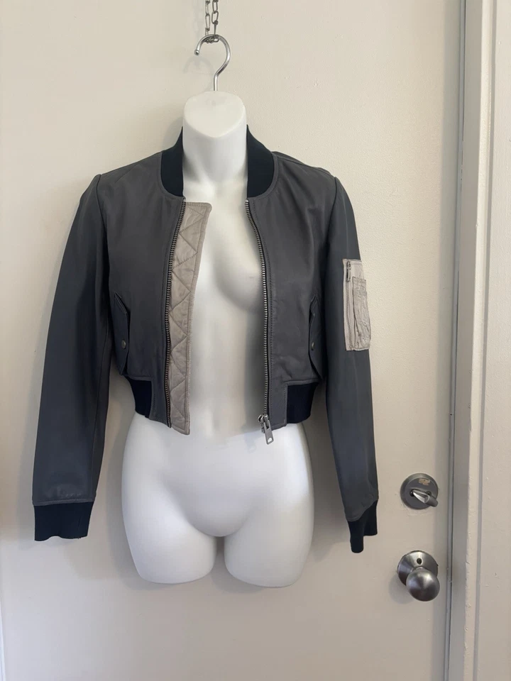 Chaqueta Bomber Allsaints Wells Cuero Recortado Talla 4 Nueva Con Etiquetas Foto 2 de 4